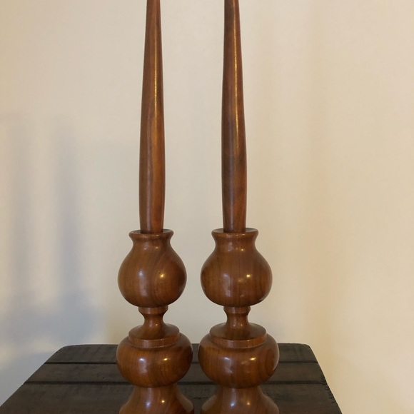 Pair of Handmade Wood Candlesticks and Candleholders - Nice! - Picture 2 of 9